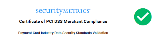 Security Metrics logo with green checkmark indicating that SPARK/the Prince William County Public Schools Education Foundation, Inc., has earned the certificate of PCI DSS merchant compliance